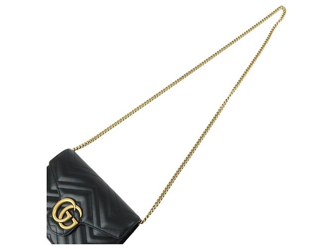 Borsa a tracolla con catena in pelle GUCCI GG Marmont Double G Nera 474575 - vista 4