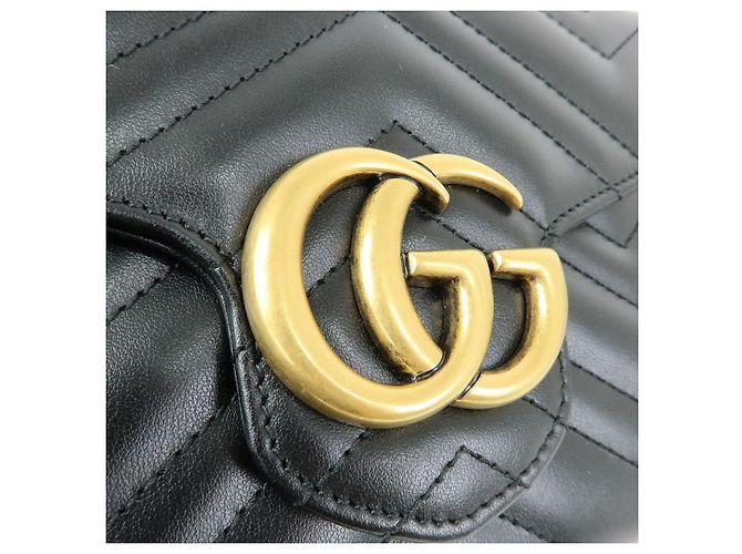 Borsa a tracolla con catena in pelle GUCCI GG Marmont Double G Nera 474575 - vista 6