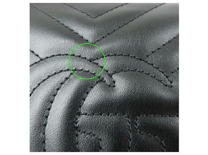 Borsa a tracolla con catena in pelle GUCCI GG Marmont Double G Nera 474575 - vista 7