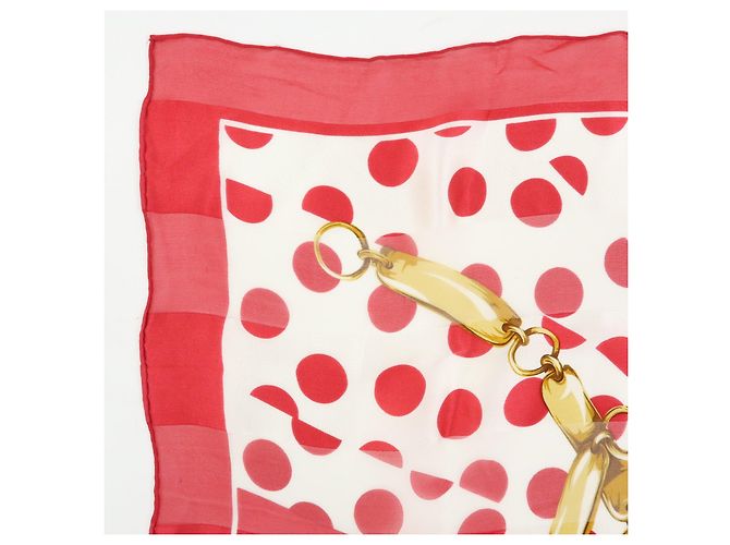 Sciarpa Christian Dior 100% Seta Motivo Catena e Pois Rosso Bianco Oro - vista 3
