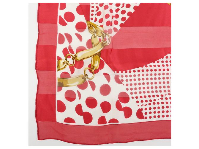 Sciarpa Christian Dior 100% Seta Motivo Catena e Pois Rosso Bianco Oro - vista 4