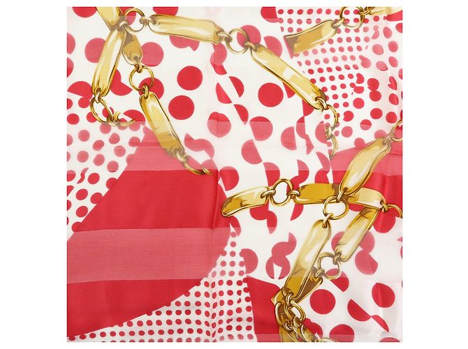 Sciarpa Christian Dior 100% Seta Motivo Catena e Pois Rosso Bianco Oro - vista 5