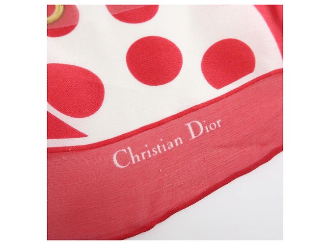 Sciarpa Christian Dior 100% Seta Motivo Catena e Pois Rosso Bianco Oro - vista 6