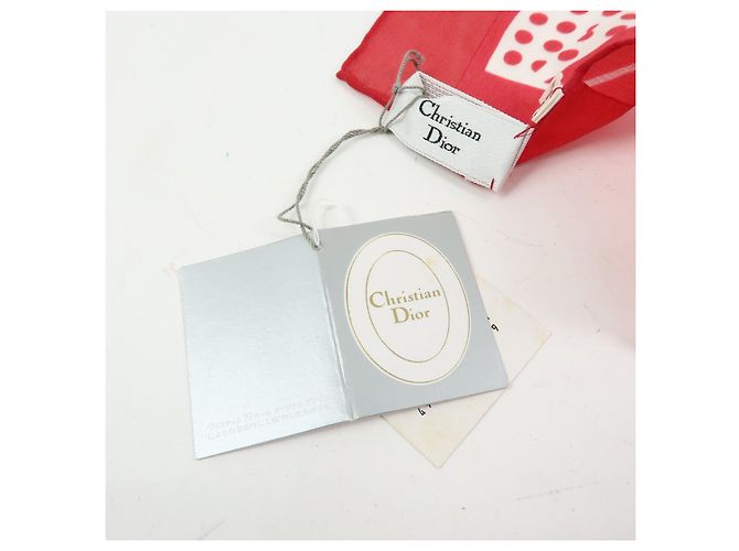 Sciarpa Christian Dior 100% Seta Motivo Catena e Pois Rosso Bianco Oro - vista 7