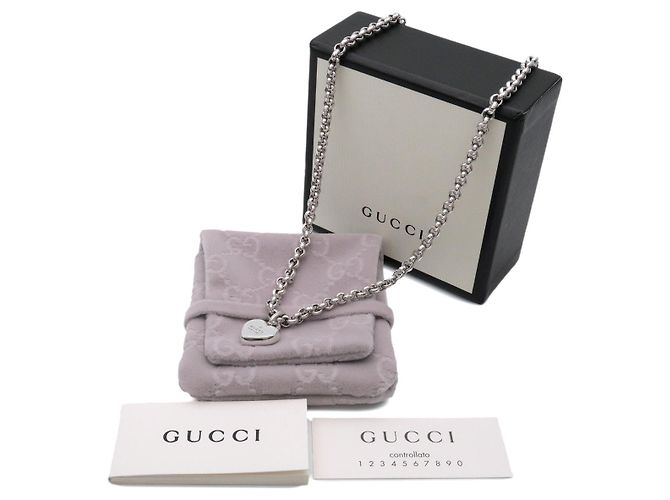 Collana con pendente a cuore Logo Trademark GUCCI Argento SV925 - vista 7