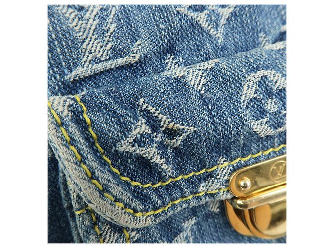 Borsa a tracolla Louis Vuitton Monogram Denim Baggy GM Blu M95048 - vista 14