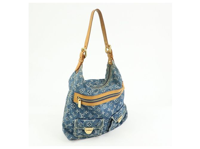 Borsa a tracolla Louis Vuitton Monogram Denim Baggy GM Blu M95048 - vista 4