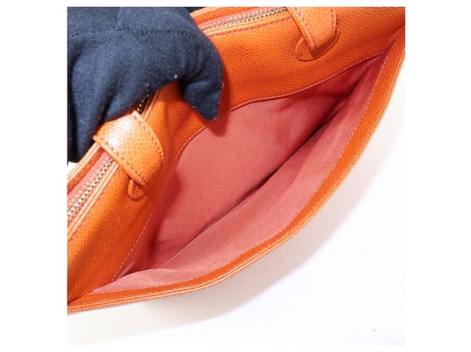 Saco Tote CHANEL em pele caviar Laranja - vista 19