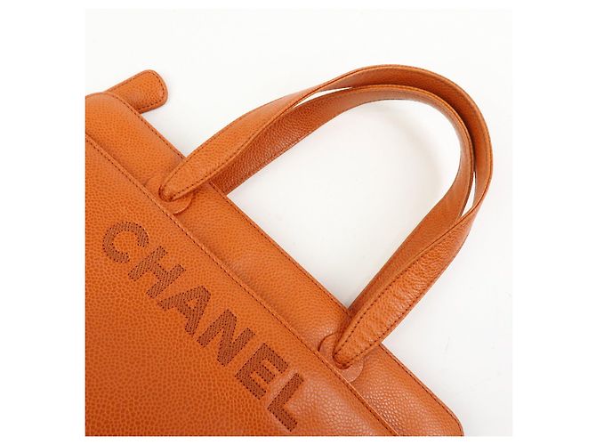 Saco Tote CHANEL em pele caviar Laranja - vista 6