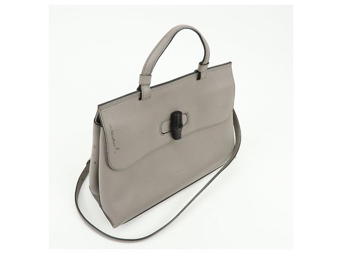 GUCCI Borsa 2WAY in pelle Bamboo Borsa a tracolla Grigia 392013 - vista 4
