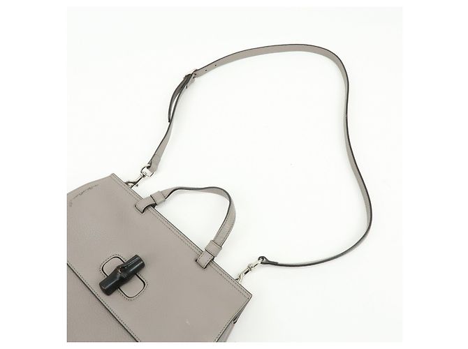 GUCCI Borsa 2WAY in pelle Bamboo Borsa a tracolla Grigia 392013 - vista 6