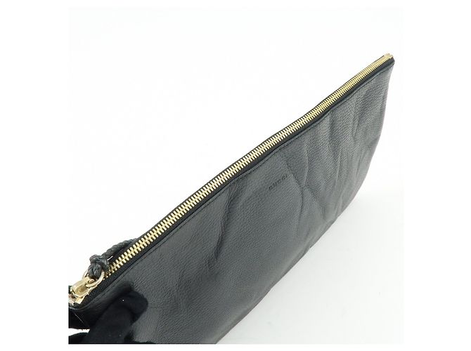 Borsa a pochette GUCCI in pelle Bamboo Flat Pouch Black 449653 - vista 17