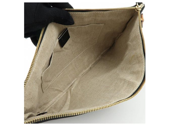 Borsa a pochette GUCCI in pelle Bamboo Flat Pouch Black 449653 - vista 19