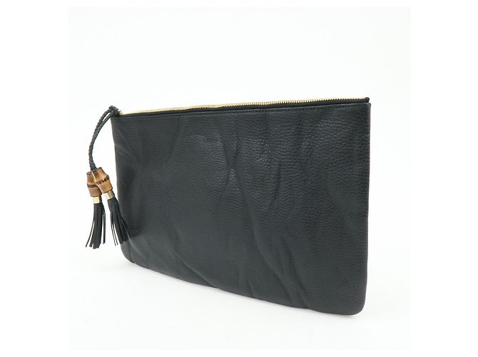 Borsa a pochette GUCCI in pelle Bamboo Flat Pouch Black 449653 - vista 3
