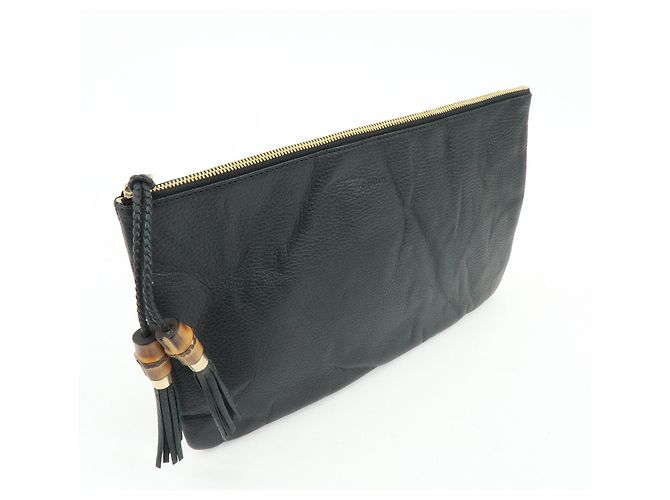 Borsa a pochette GUCCI in pelle Bamboo Flat Pouch Black 449653 - vista 4