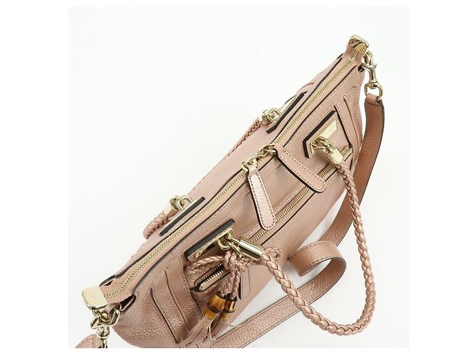 Borsa 2Way in pelle GUCCI Bamboo Interlocking G Rosa 282300 - vista 18