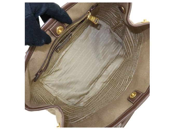 Borsa Tote 2Way PRADA in tela jacquard con logo Triangle e pelle Marrone BN1841 - vista 10