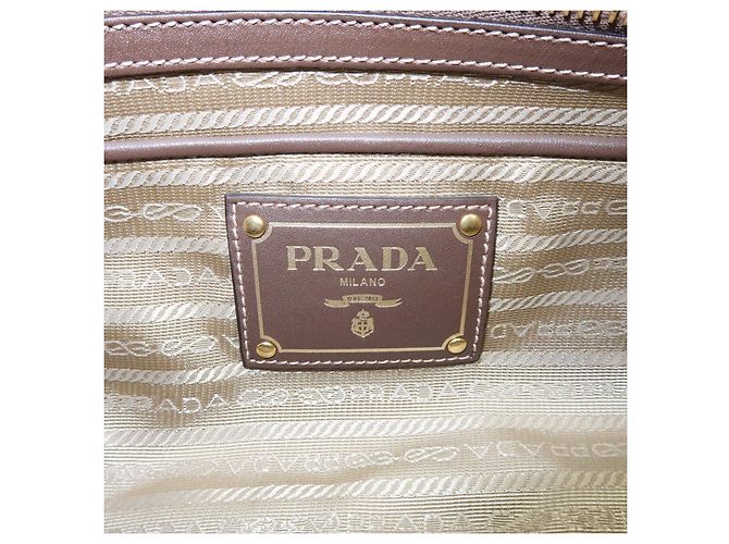 Borsa Tote 2Way PRADA in tela jacquard con logo Triangle e pelle Marrone BN1841 - vista 11
