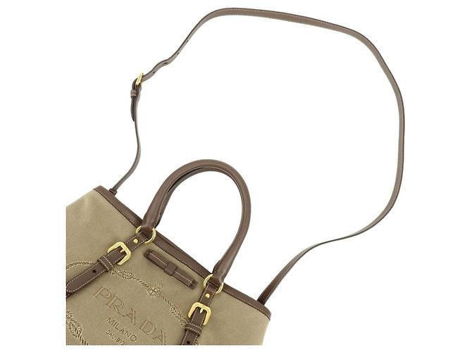 Borsa Tote 2Way PRADA in tela jacquard con logo Triangle e pelle Marrone BN1841 - vista 4