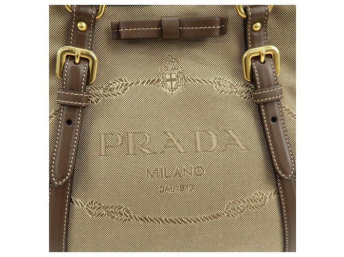Borsa Tote 2Way PRADA in tela jacquard con logo Triangle e pelle Marrone BN1841 - vista 8
