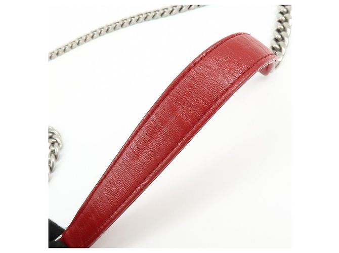 Borsa a tracolla con catena PRADA in pelle di capra nappa rossa 1BD140 - vista 7