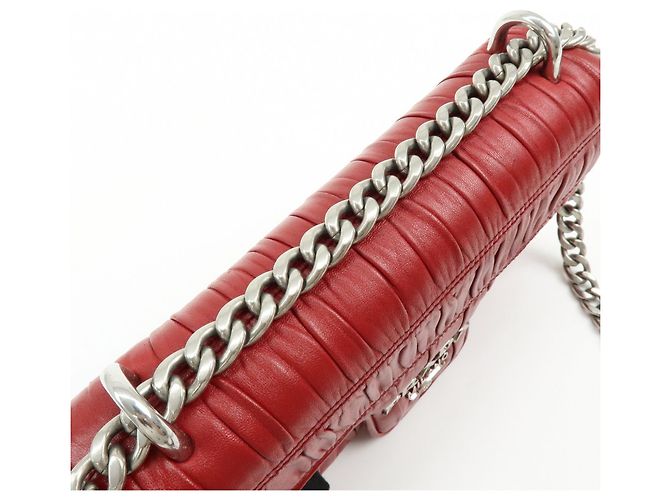 Borsa a tracolla con catena PRADA in pelle di capra nappa rossa 1BD140 - vista 9