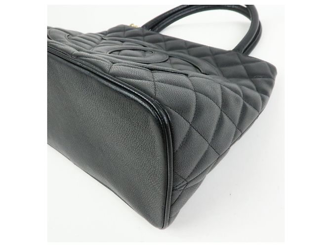 Borsa Tote CHANEL Matelassé COCO Mark Caviarskin Medallion Nera A01804 - vista 10