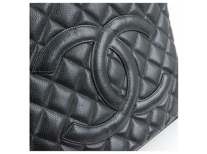 Borsa Tote CHANEL Matelassé COCO Mark Caviarskin Medallion Nera A01804 - vista 15