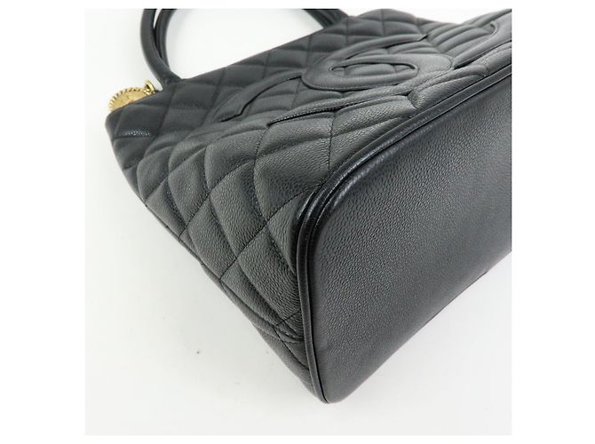 Borsa Tote CHANEL Matelassé COCO Mark Caviarskin Medallion Nera A01804 - vista 9