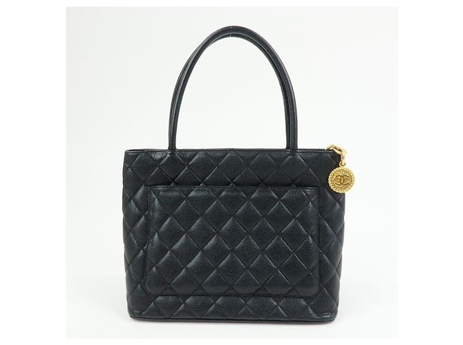 Borsa Tote CHANEL Matelasse COCO Mark Caviarskin Medallion Nera A01804 - vista 2