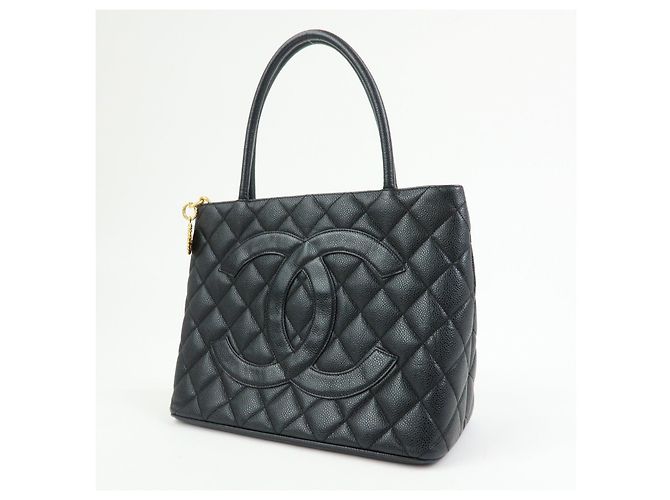 Borsa Tote CHANEL Matelasse COCO Mark Caviarskin Medallion Nera A01804 - vista 3