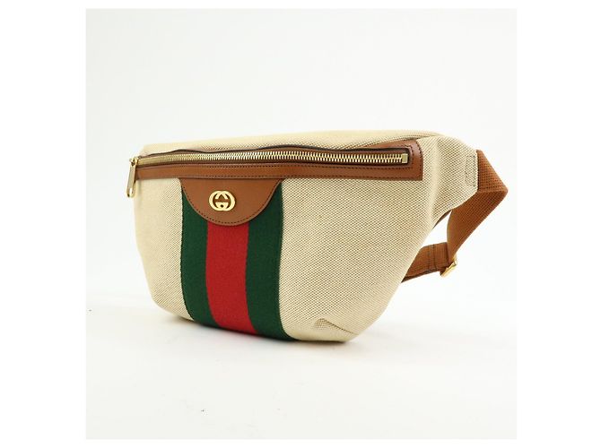 Borsa vita GUCCI Sherry Interlocking G Canvas Leather Beige 575082 - vista 3