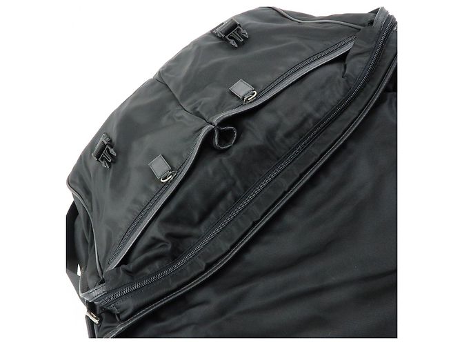 Borsa a spalla PRADA in nylon e pelle Saffiano con logo triangolare Nero - vista 19
