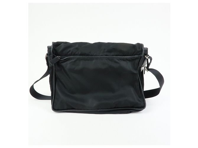 Borsa a spalla PRADA in nylon e pelle Saffiano con logo triangolare Nero - vista 2