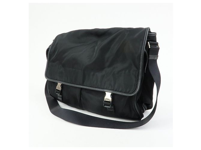 Borsa a spalla PRADA in nylon e pelle Saffiano con logo triangolare Nero - vista 3