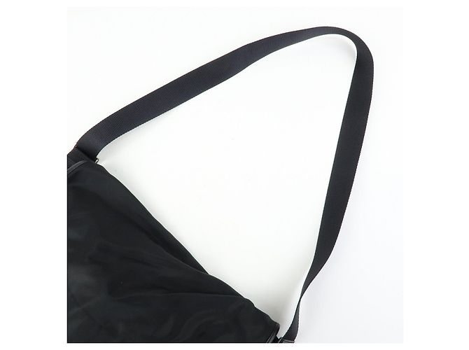 Borsa a spalla PRADA in nylon e pelle Saffiano con logo triangolare Nero - vista 6