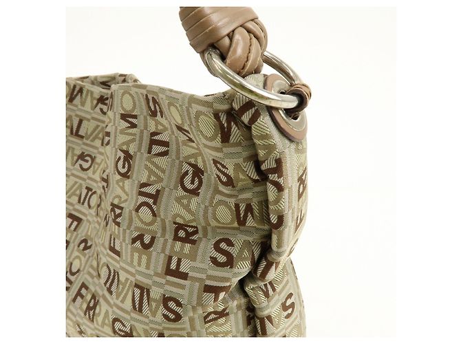Salvatore Ferragamo Borsa a tracolla Ferragamo Logo Canvas Leather Beige Brown Khaki - vista 14