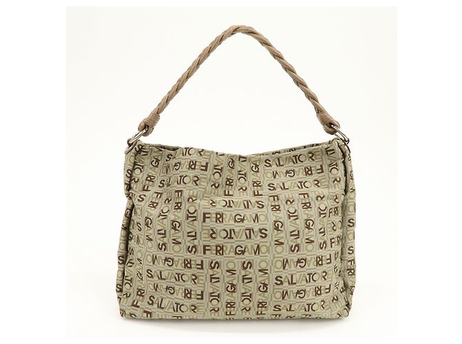 Salvatore Ferragamo Borsa a tracolla Ferragamo Logo Canvas Leather Beige Brown Khaki - vista 2