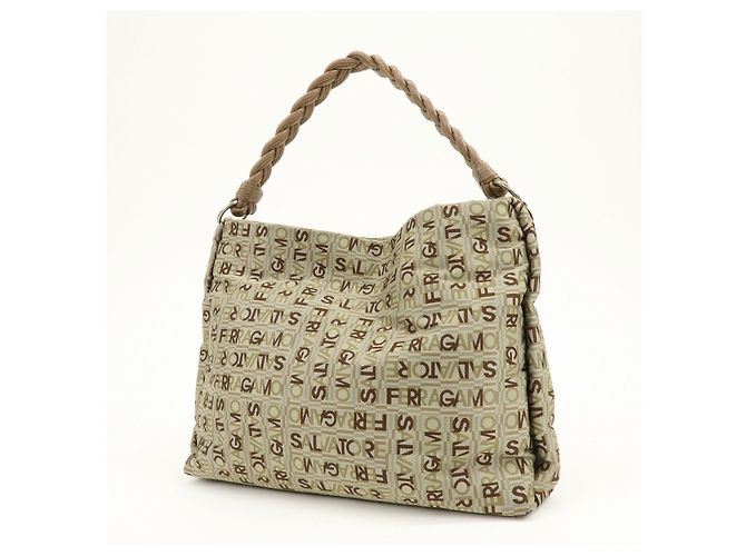 Salvatore Ferragamo Borsa a tracolla Ferragamo Logo Canvas Leather Beige Brown Khaki - vista 3