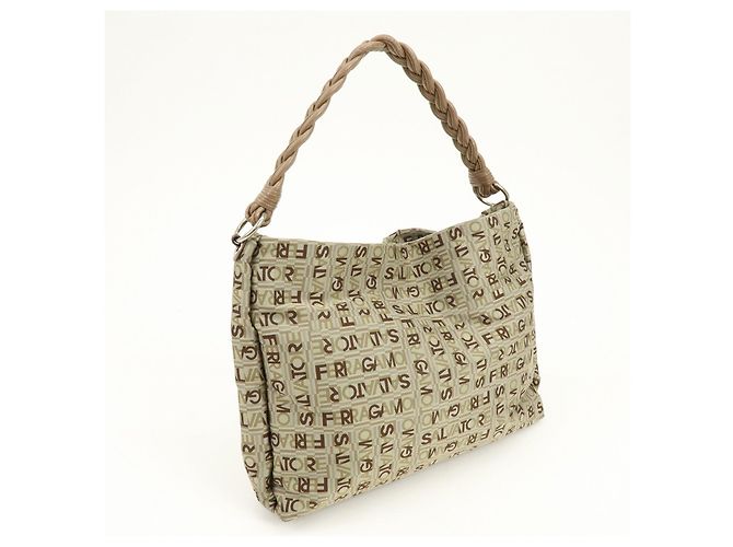 Salvatore Ferragamo Borsa a tracolla Ferragamo Logo Canvas Leather Beige Brown Khaki - vista 4