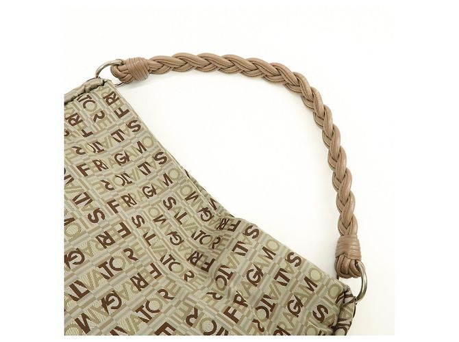 Salvatore Ferragamo Borsa a tracolla Ferragamo Logo Canvas Leather Beige Brown Khaki - vista 6