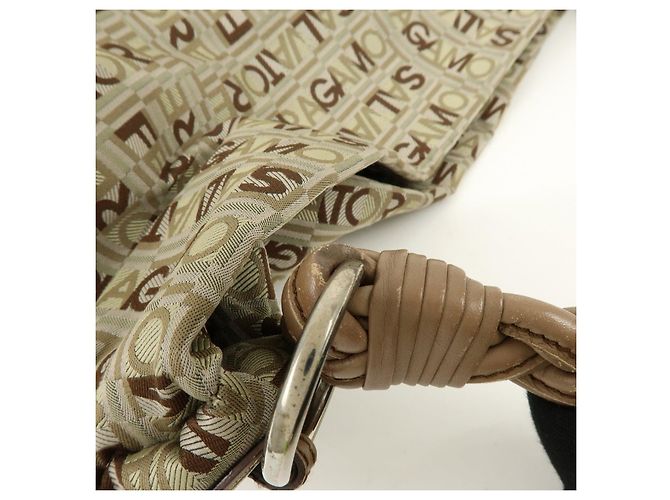 Salvatore Ferragamo Borsa a tracolla Ferragamo Logo Canvas Leather Beige Brown Khaki - vista 7