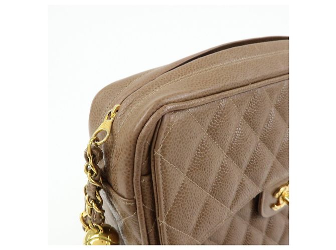 Borsa a spalla con catena CHANEL Matelasse Cavairskin Marrone Chiaro - vista 12