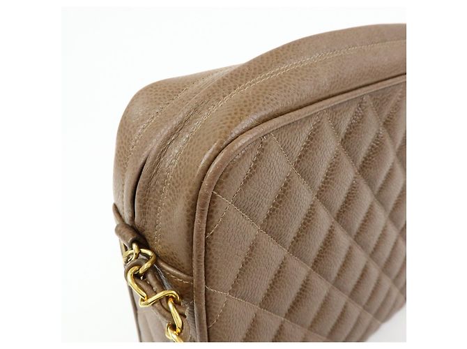 Borsa a spalla con catena CHANEL Matelasse Cavairskin Marrone Chiaro - vista 14