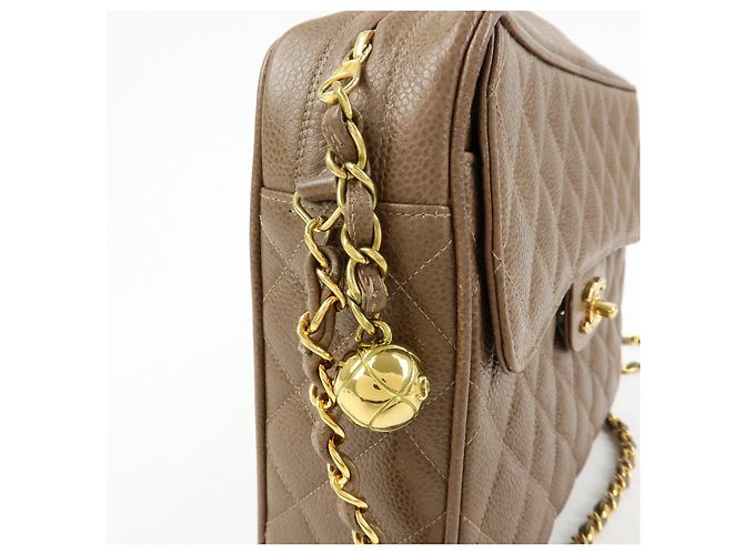 Borsa a spalla con catena CHANEL Matelasse Cavairskin Marrone Chiaro - vista 16