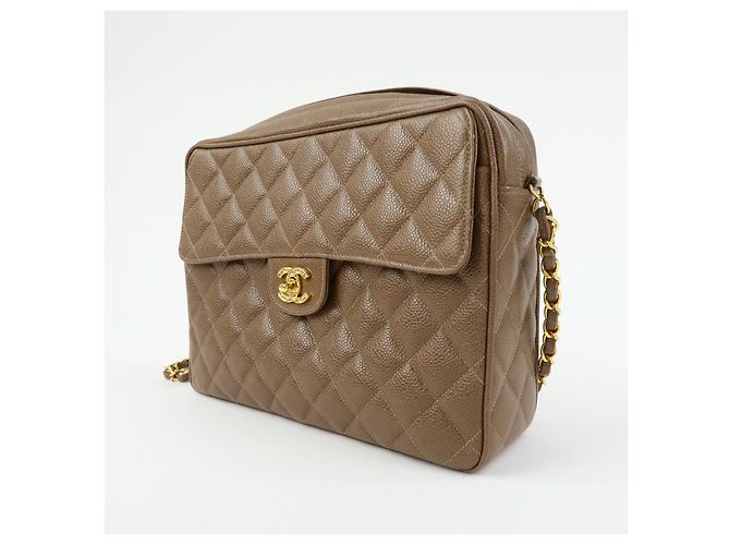 Borsa a spalla con catena CHANEL Matelasse Cavairskin Marrone Chiaro - vista 3