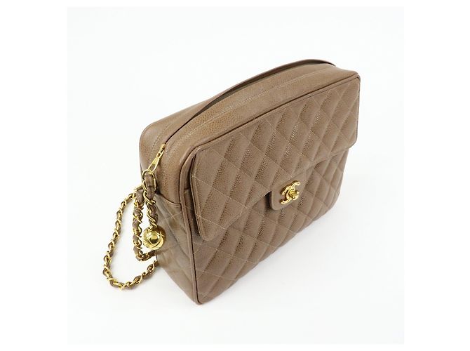 Borsa a spalla con catena CHANEL Matelasse Cavairskin Marrone Chiaro - vista 4