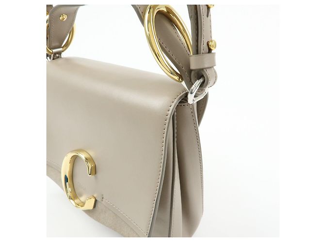 Chloé Chloe Chloe C Borsa a mano 2Way in pelle e camoscio Borsa a tracolla Greige - vista 12