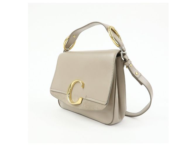 Chloé Chloe Chloe C Borsa a mano 2Way in pelle e camoscio Borsa a tracolla Greige - vista 3