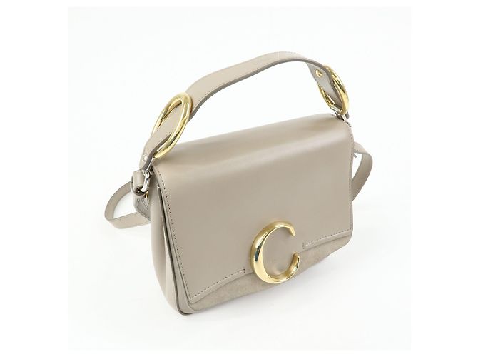 Chloé Chloe Chloe C Borsa a mano 2Way in pelle e camoscio Borsa a tracolla Greige - vista 4
